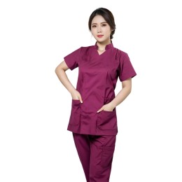 Designed V-neck short-sleeved nurse uniform top, custom embroidered embroidered patch nurse uniform top, nursing uniform, nurse uniform manufacturer, veterinary testing NU087 Designed V-neck short-sleeved nurse uniform top, custom embroidered embroidered patch nurse uniform top, nursing uniform, nurse uniform manufacturer, veterinary testing NU087